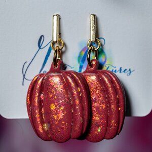 Galactic Captures Sparkling Autumn Pumpkin Polymer Clay Dangle Earrings